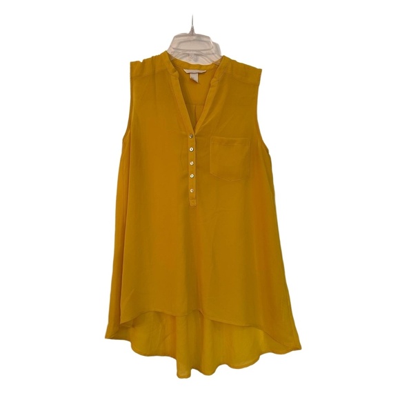 H&M Womens Size US 4 Yellow Sleeveless V-Neck Button Front Placket Casual Flowy - Picture 1 of 5